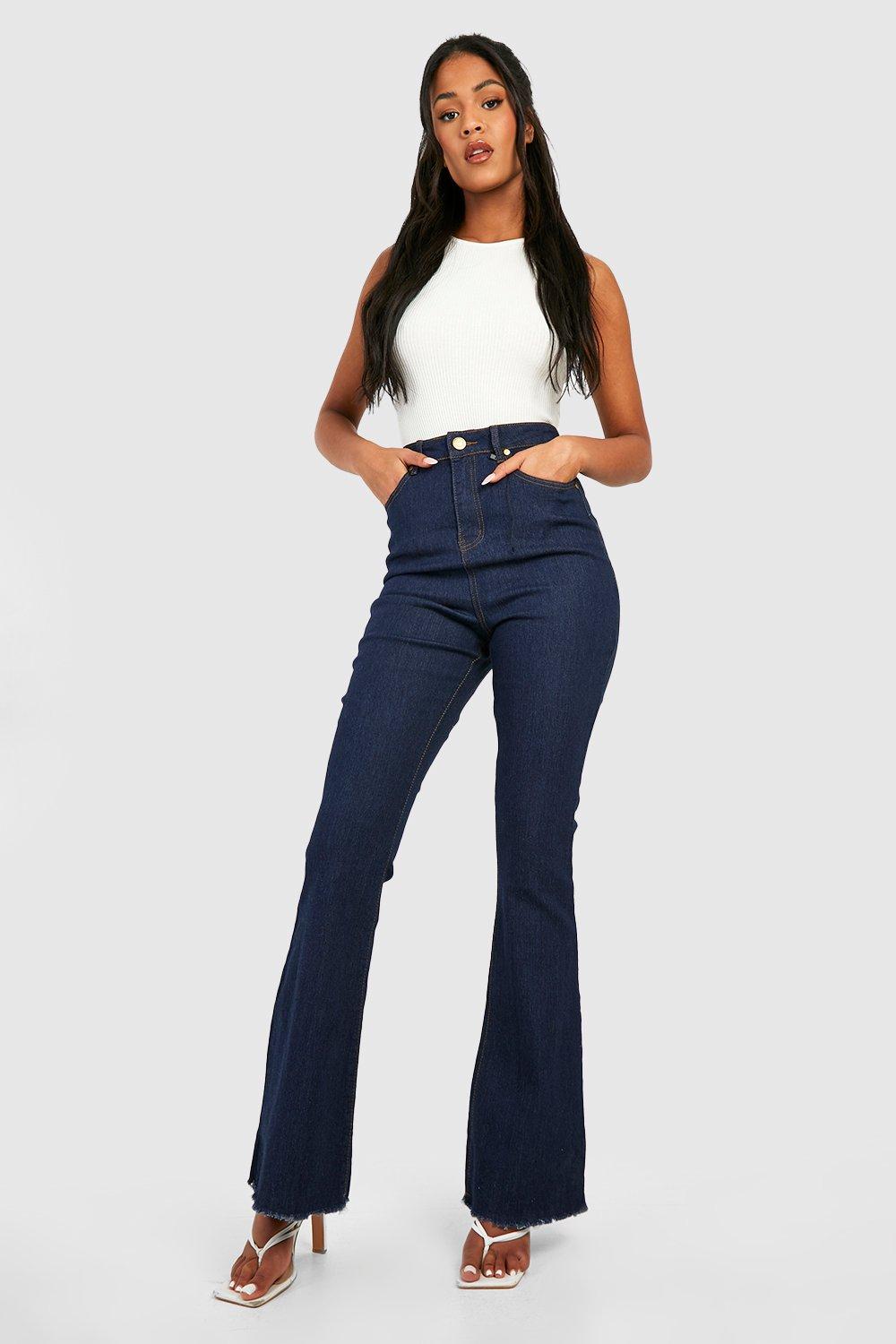 High rise raw hem sales jeans